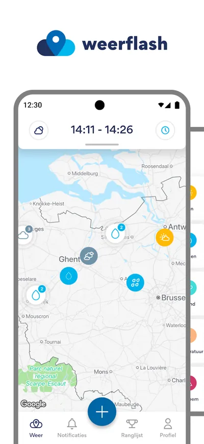 Weerflash: a map of Belgium with live weather reports from users